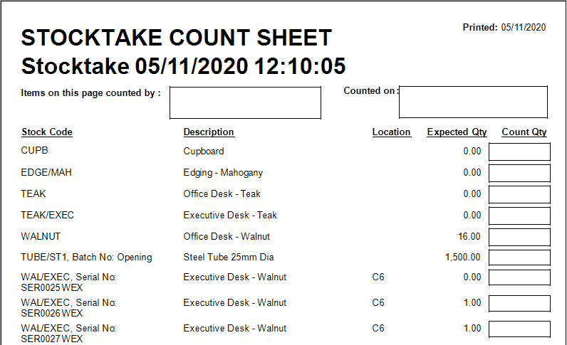 Cim50 stocktake count sheet