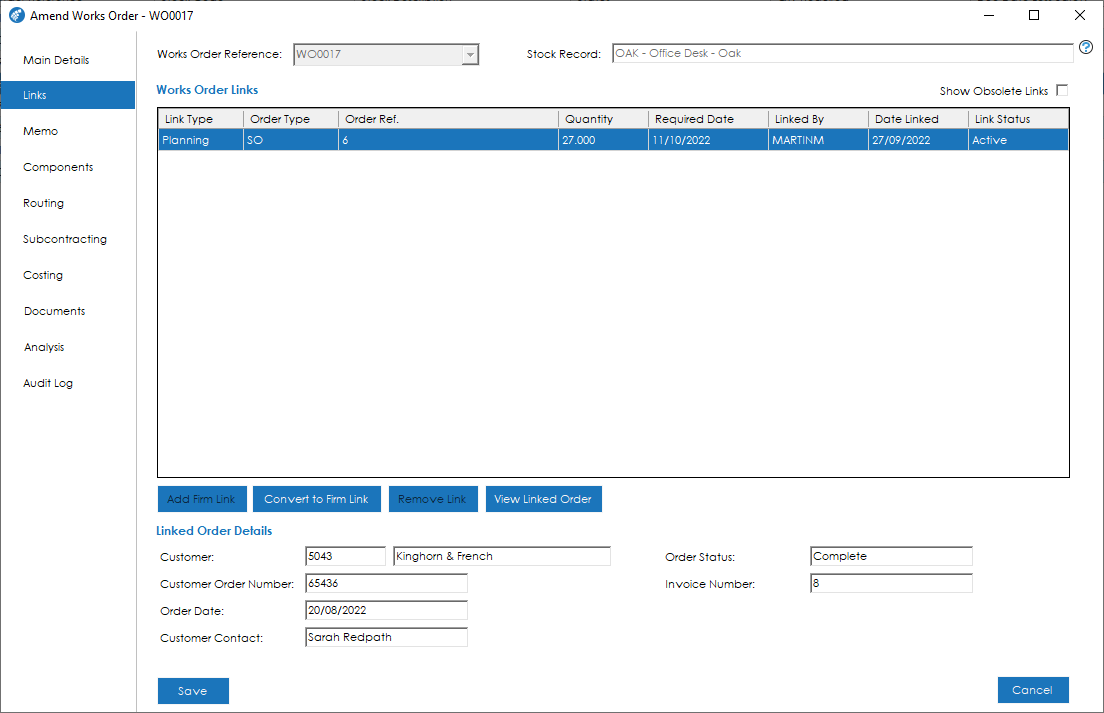 Links Tab - CIM Software