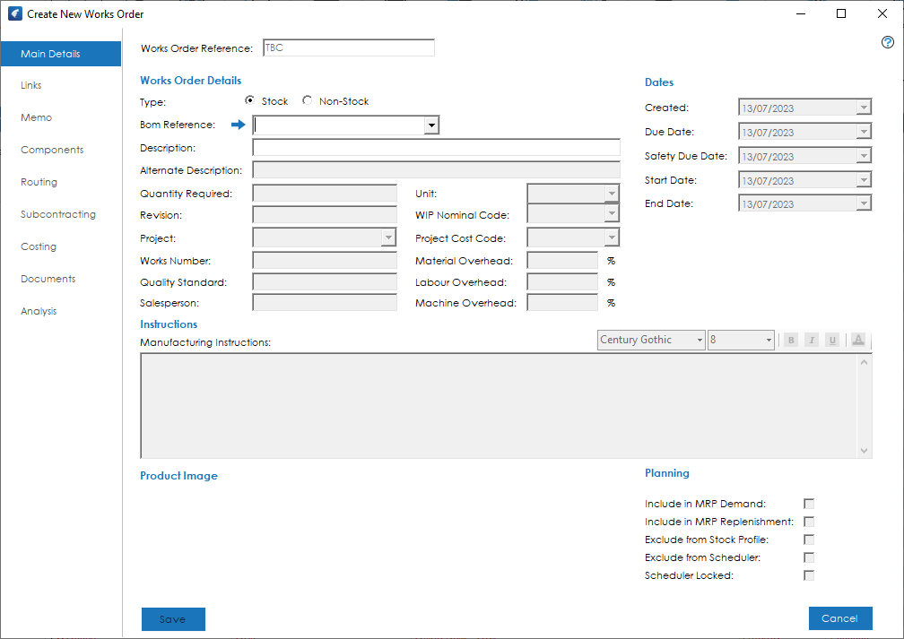 Main Details Tab - CIM Software