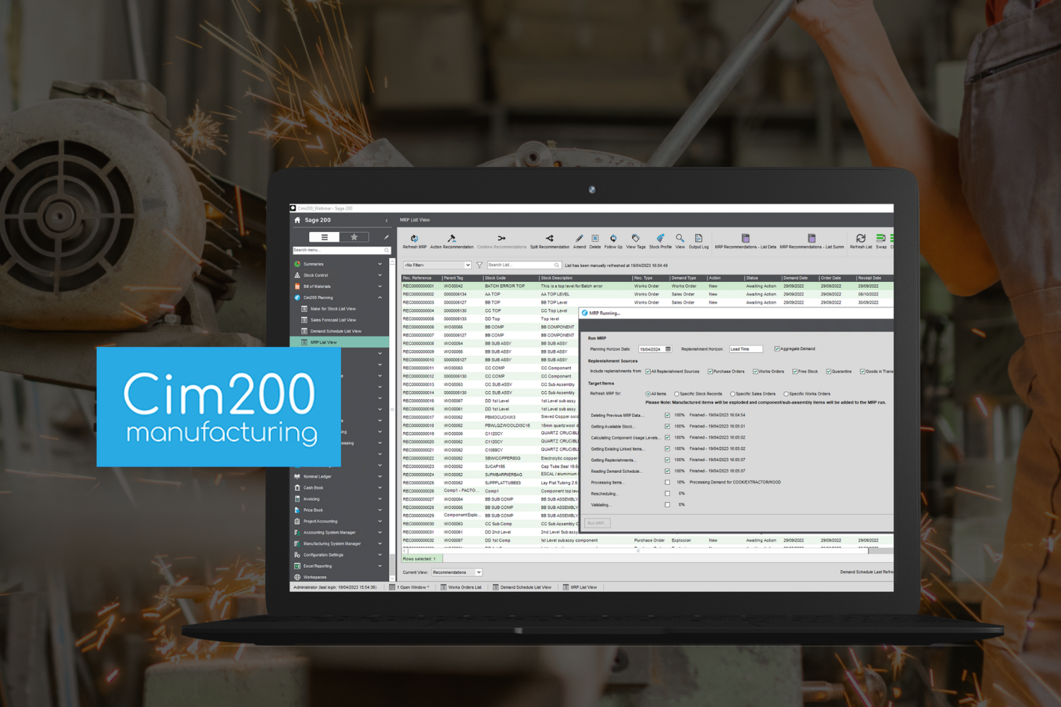 Cim200 logo next to a screen of Cim200 on a dark background